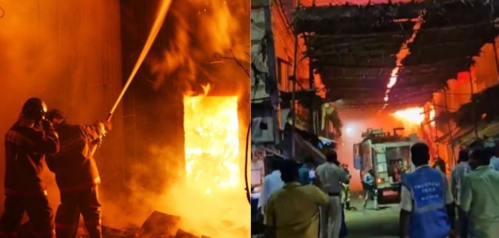 തിരുപ്പൂരിൽ വൻ തീപിടുത്തം : ഗ്യാസ് സിലിണ്ടർ പൊട്ടിത്തെറിച്ചാണ് സംഭവം 42 വീടുകൾ കത്തി നശിച്ചു